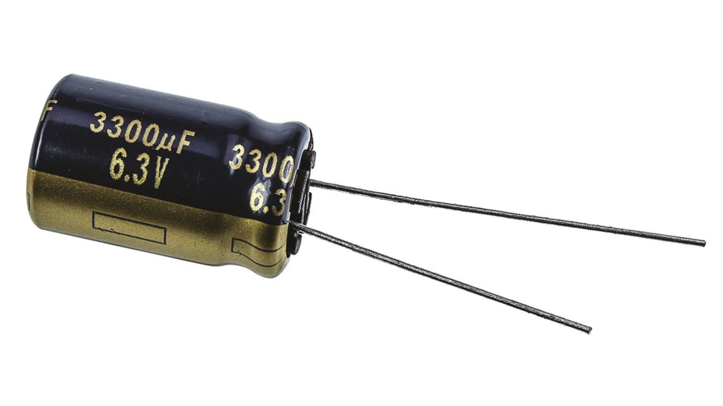 Panasonic 3300μF Aluminium Electrolytic Capacitor 6.3V dc, Radial, Through Hole - EEUFK0J332