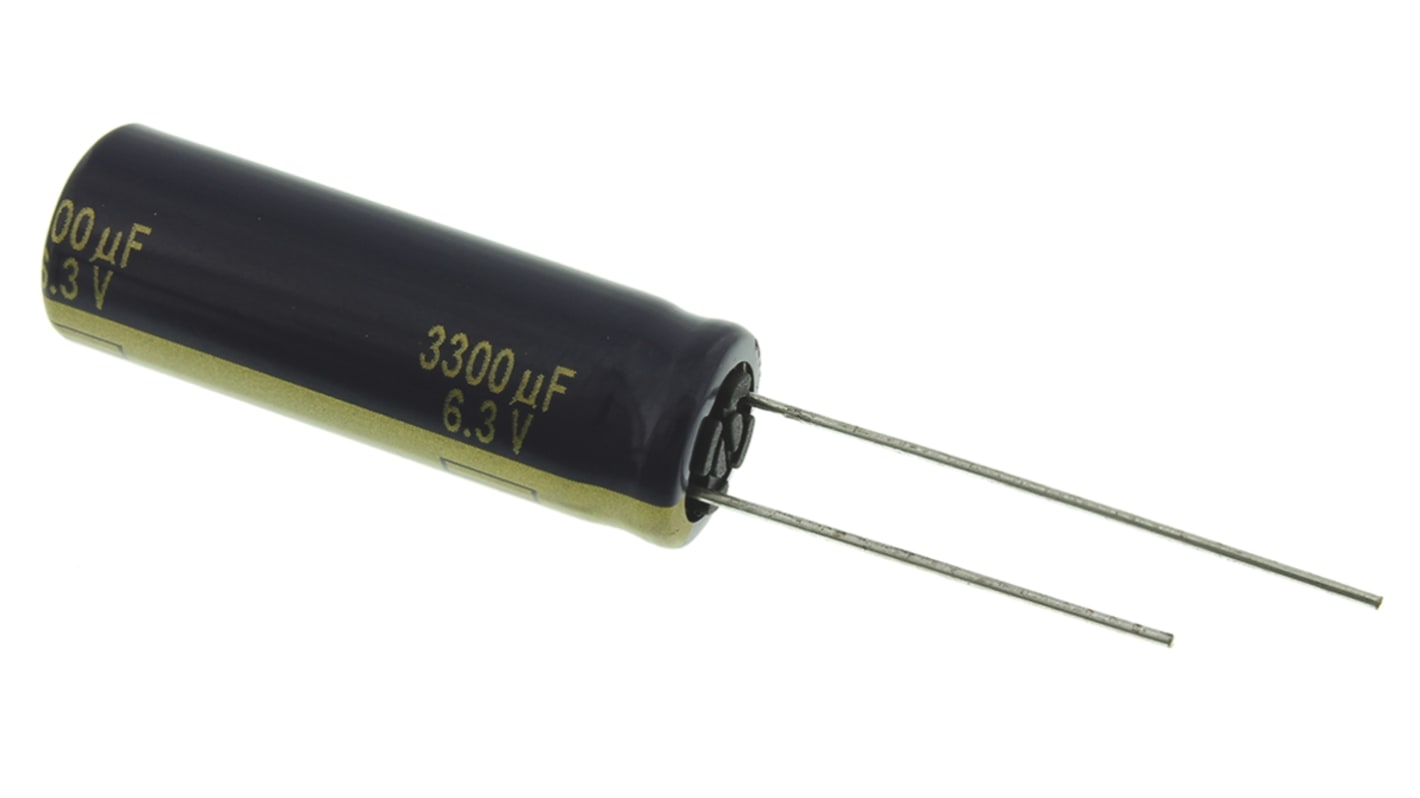 Panasonic 3300μF Aluminium Electrolytic Capacitor 6.3V dc, Radial, Through Hole - EEUFK0J332L