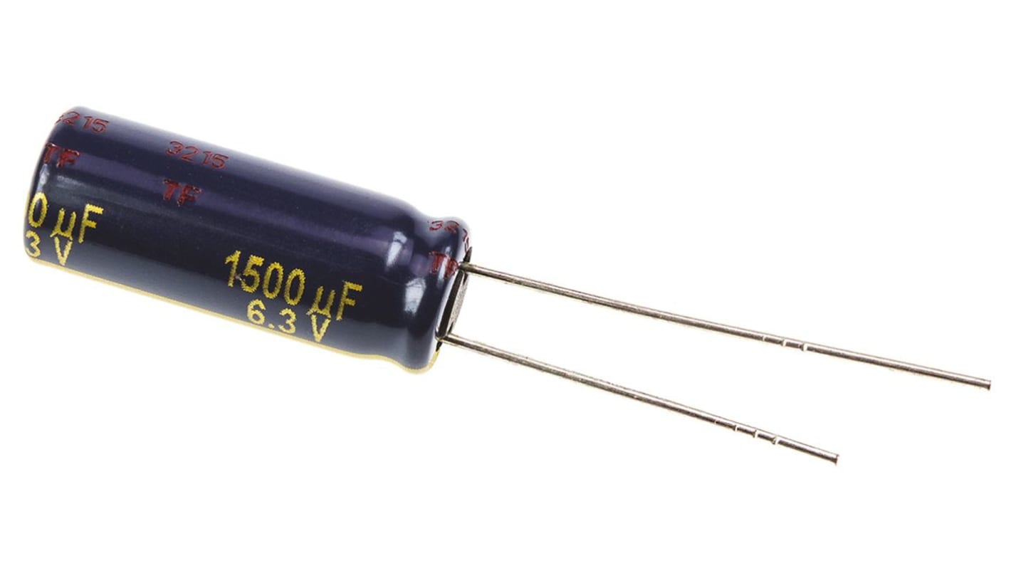 Panasonic , THT Aluminium-Elektrolyt Kondensator 1500μF ±20% / 6.3V dc, Ø 8mm x 20mm, bis 105°C