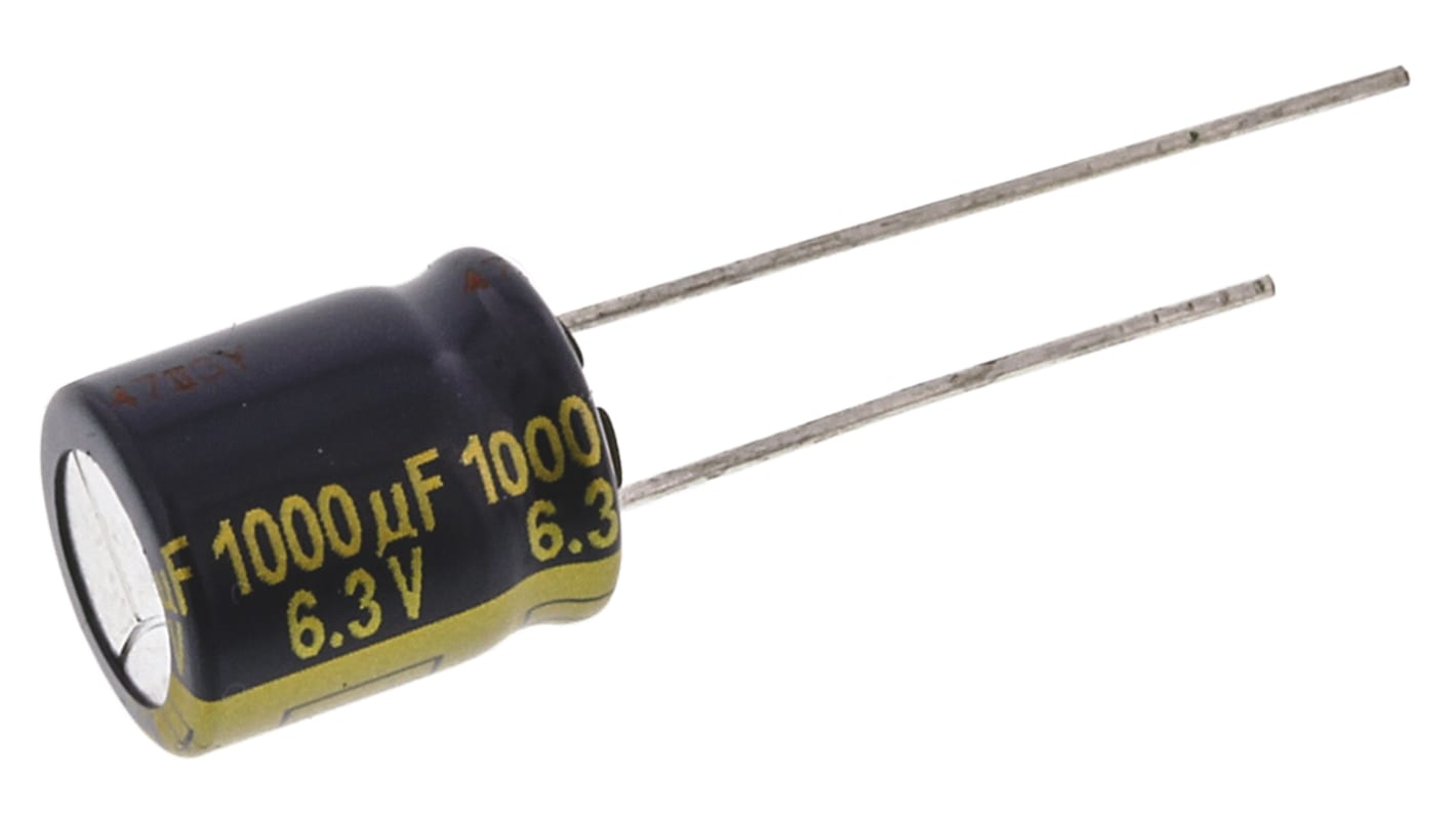 Panasonic 1000μF Aluminium Electrolytic Capacitor 6.3V dc, Radial, Through Hole - EEUFK0J102