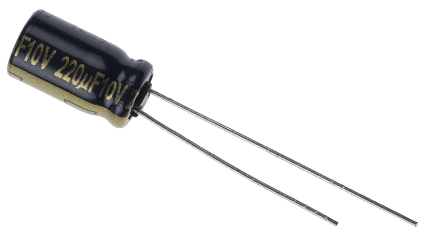 Panasonic FC, THT Aluminium-Elektrolyt Kondensator 220μF ±20% / 10V dc, Ø 6.3mm x 11.2mm, bis 105°C