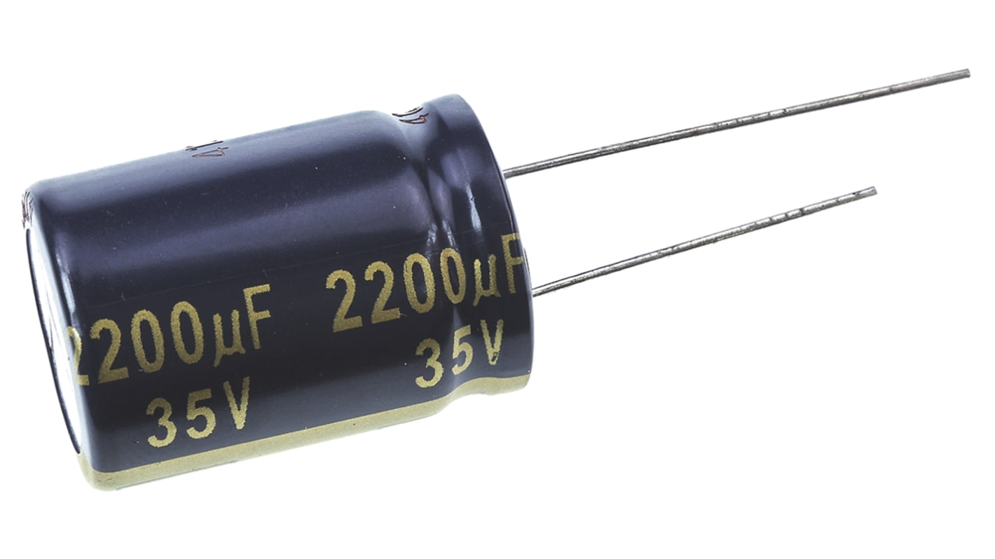 Panasonic 2200μF Aluminium Electrolytic Capacitor 35V dc, Radial, Through Hole - EEUFC1V222S