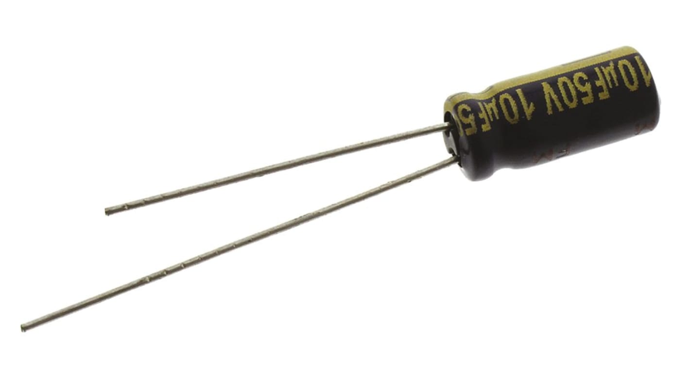 Panasonic FC, THT Aluminium-Elektrolyt Kondensator 10μF ±20% / 50V dc, Ø 5mm x 11mm, bis 105°C