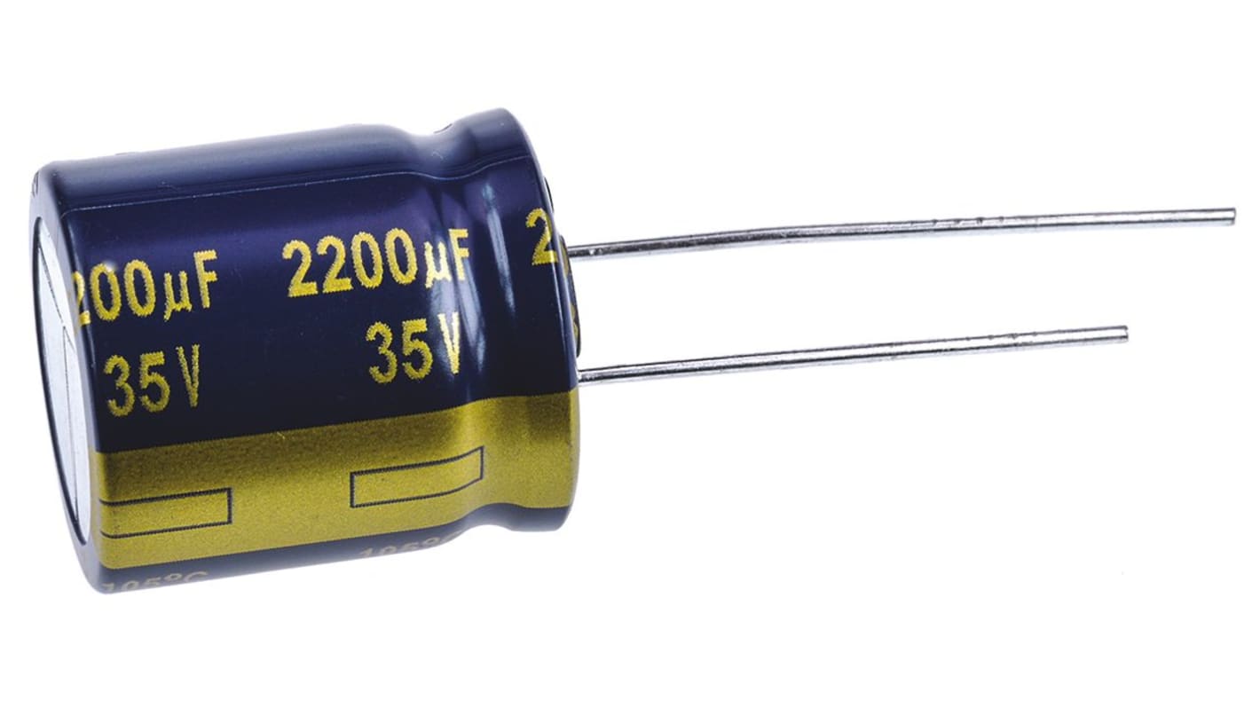 Panasonic 2200μF Aluminium Electrolytic Capacitor 35V dc, Radial, Through Hole - EEUFK1V222S