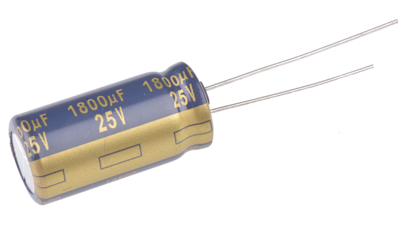 Panasonic 1800μF Electrolytic Capacitor 25V dc, Through Hole - EEUFK1E182