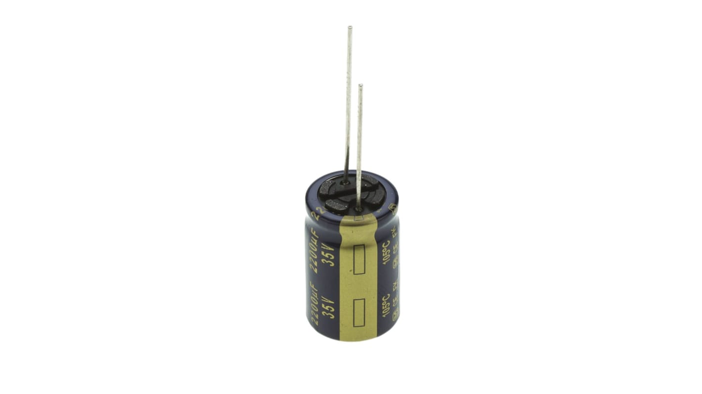 Panasonic 2200μF Aluminium Electrolytic Capacitor 35V dc, Radial, Through Hole - EEUFK1V222