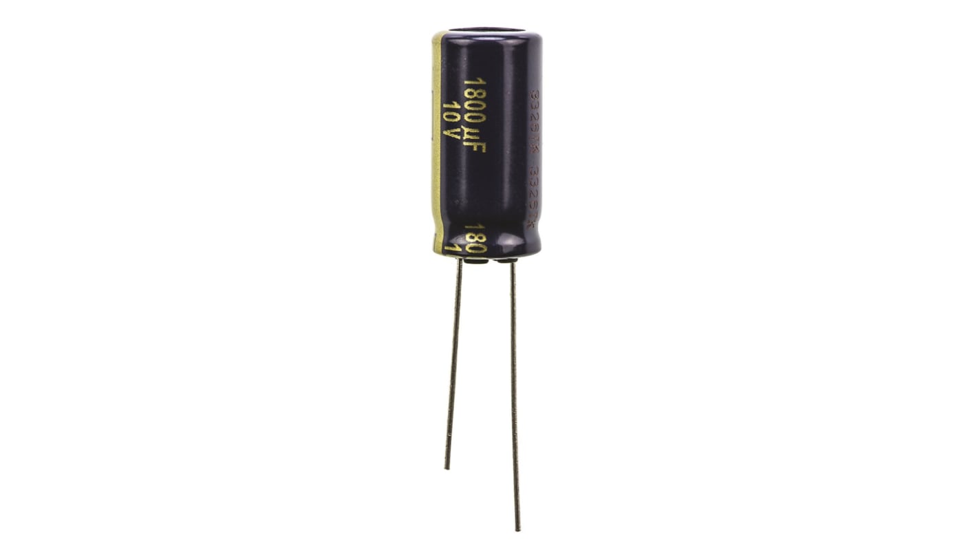 Panasonic 1800μF Aluminium Electrolytic Capacitor 10V dc, Radial, Through Hole - EEUFK1A182