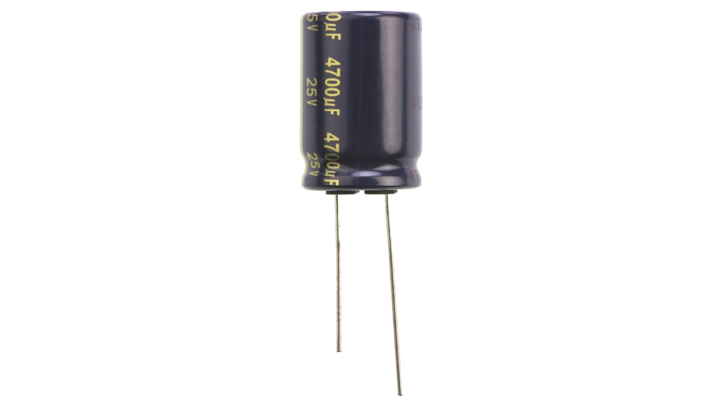 Condensador electrolítico Panasonic serie FK Radial, 4700μF, ±20%, 25V dc, Radial, Orificio pasante, 18 (Dia.) x 25mm,