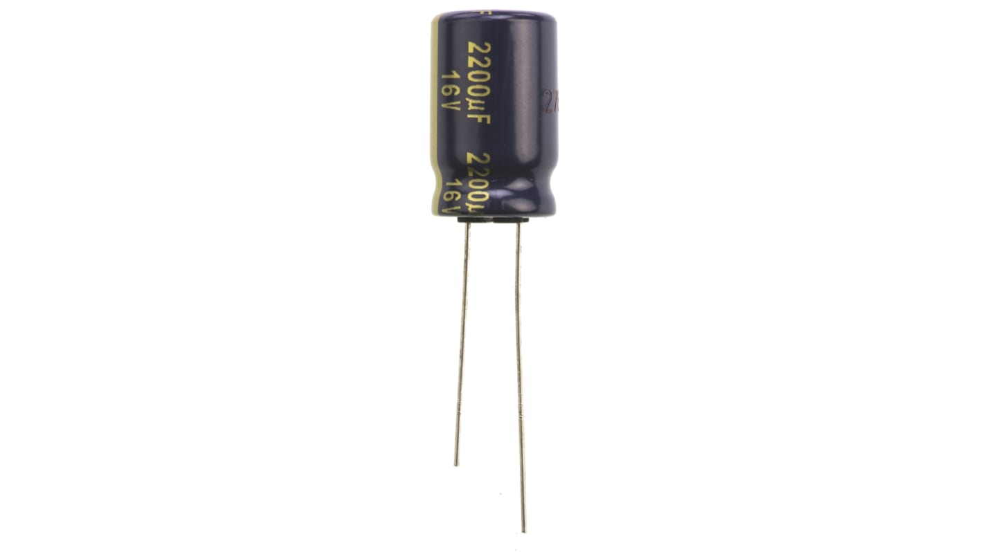 Panasonic 2200μF Aluminium Electrolytic Capacitor 16V dc, Radial, Through Hole - EEUFK1C222