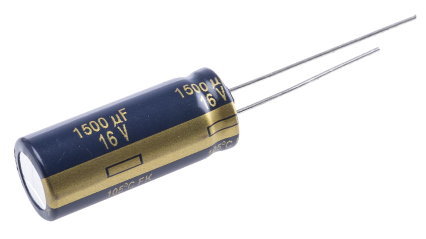 Panasonic 1500μF Aluminium Electrolytic Capacitor 16V dc, Radial, Through Hole - EEUFK1C152L