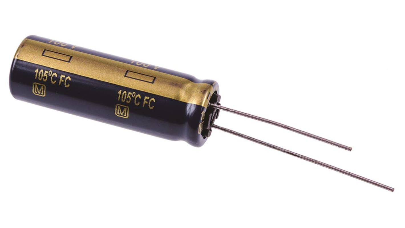 Panasonic 100μF Aluminium Electrolytic Capacitor 100V dc, Radial, Through Hole - EEUFC2A101L