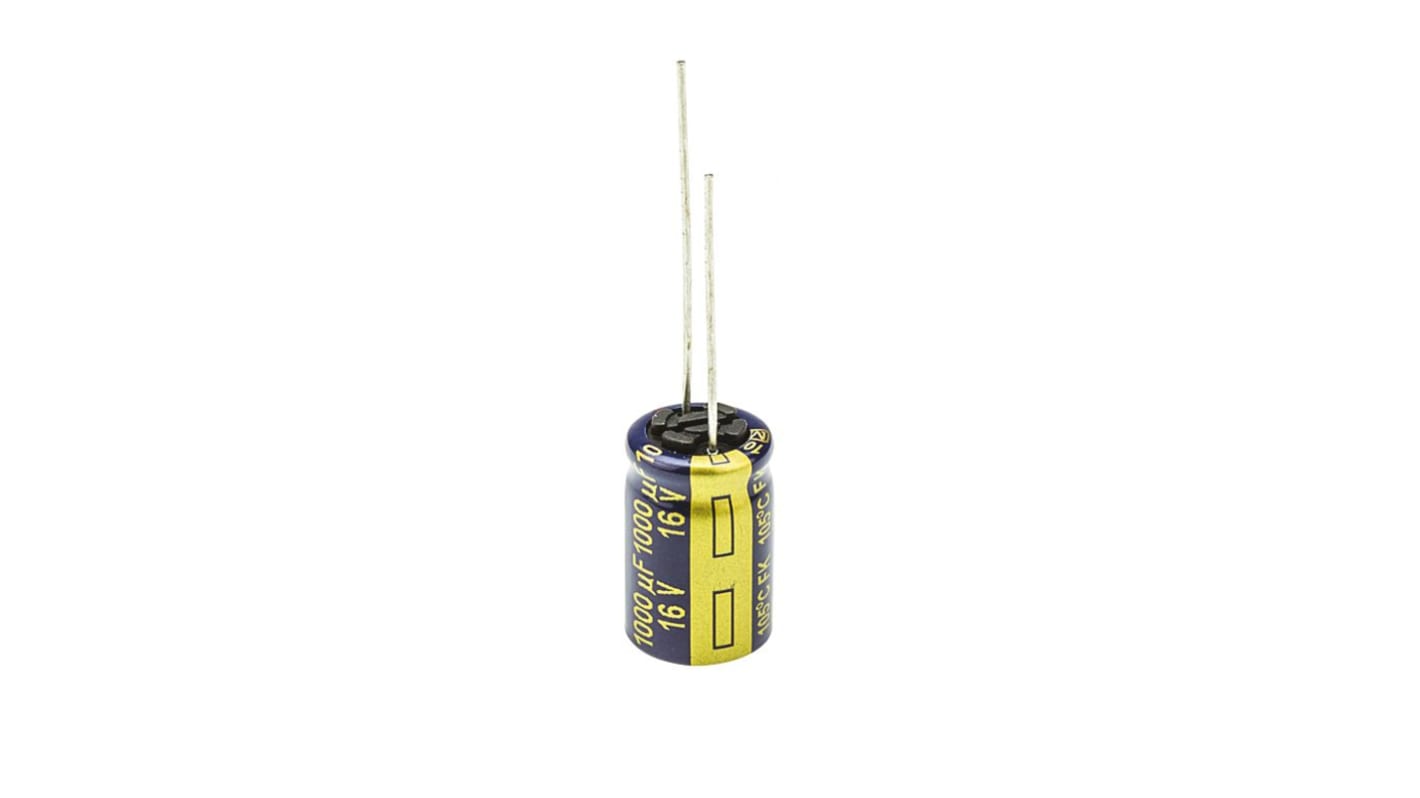 Panasonic 1000μF Aluminium Electrolytic Capacitor 16V dc, Radial, Through Hole - EEUFK1C102