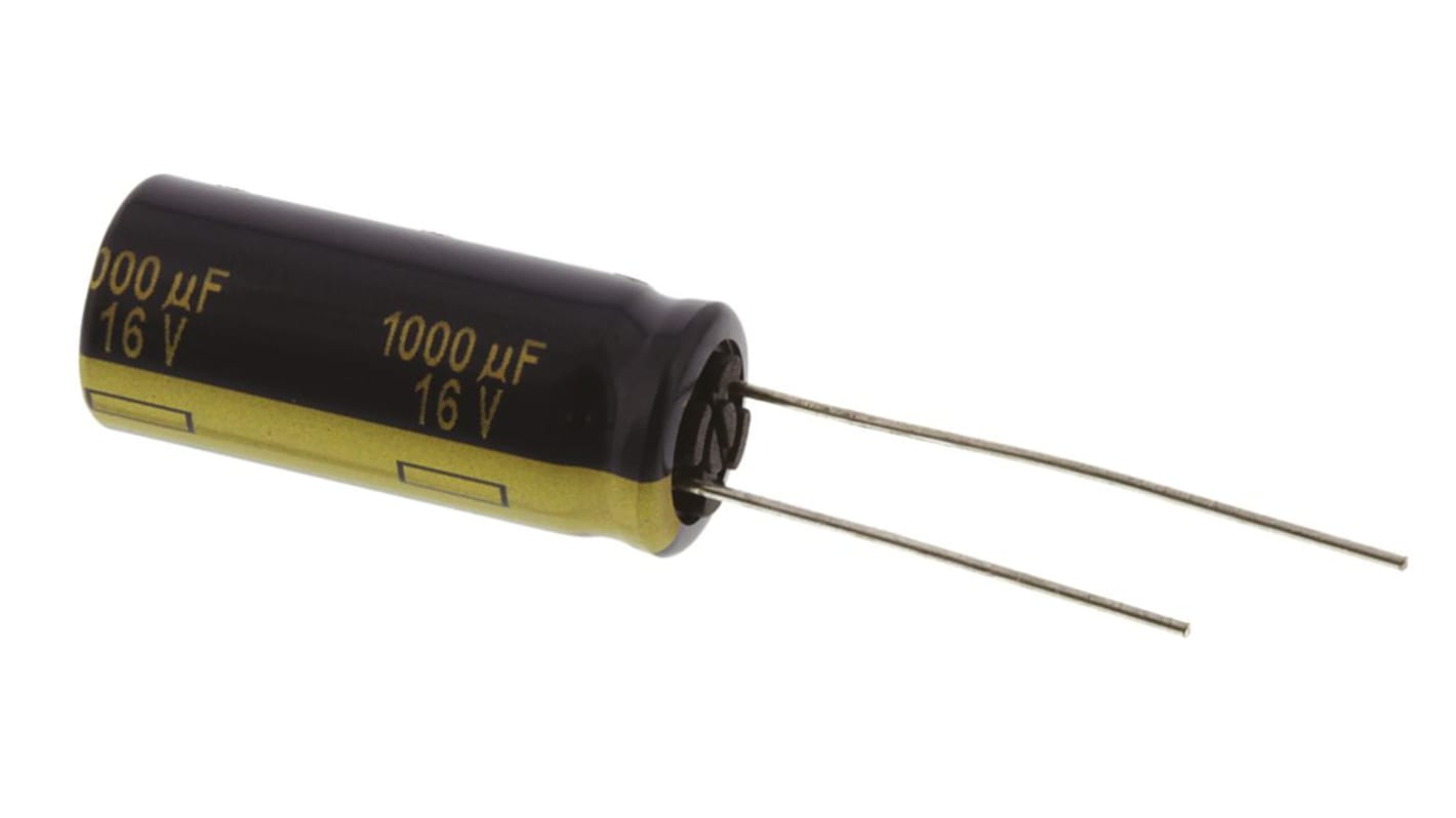 Panasonic 1000μF Aluminium Electrolytic Capacitor 16V dc, Radial, Through Hole - EEUFC1C102