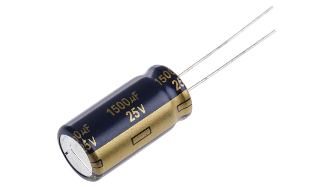 Panasonic 1500μF Aluminium Electrolytic Capacitor 25V dc, Radial, Through Hole - EEUFC1E152