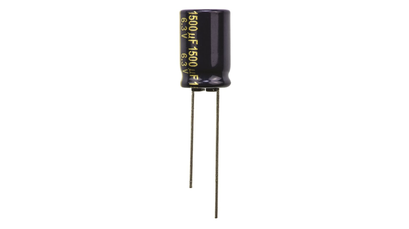 Condensador electrolítico Panasonic serie FK Radial, 1500μF, ±20%, 6.3V dc, Radial, Orificio pasante, 10 (Dia.) x 16mm,