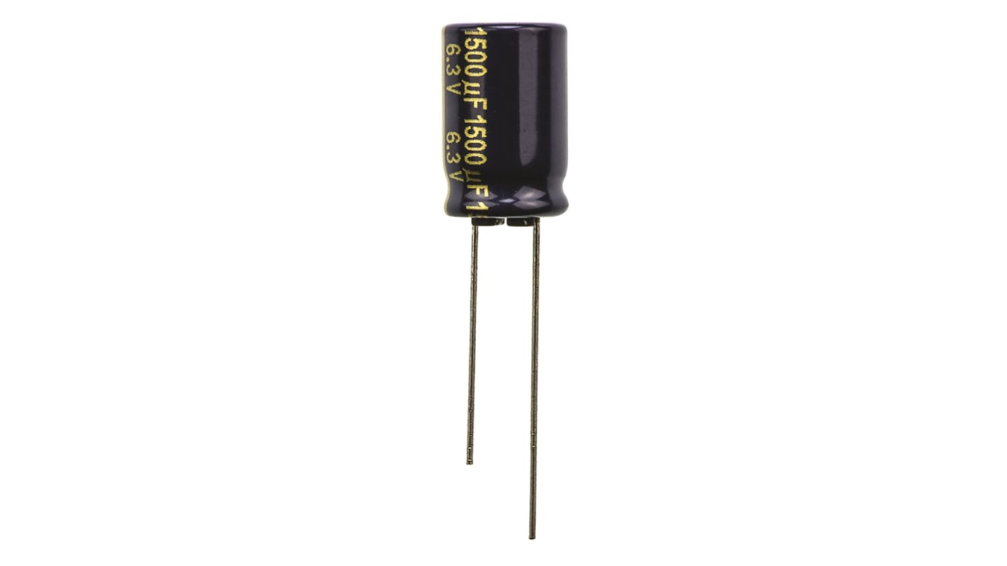 Panasonic 1500μF Aluminium Electrolytic Capacitor 6.3V dc, Radial, Through Hole - EEUFK0J152