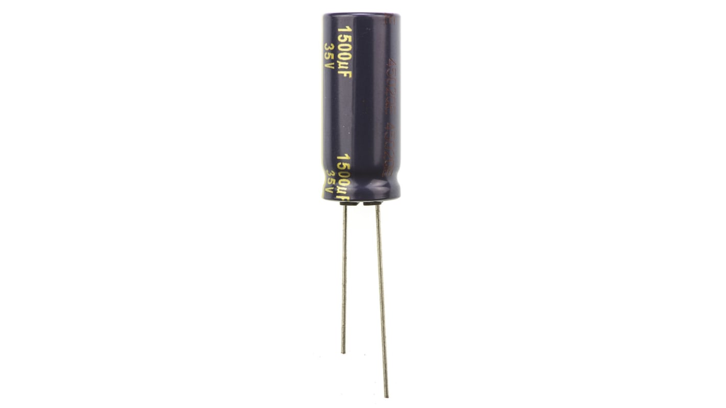 Panasonic , THT Aluminium-Elektrolyt Kondensator 1500μF ±20% / 35V dc, Ø 12.5mm x 30mm, bis 105°C