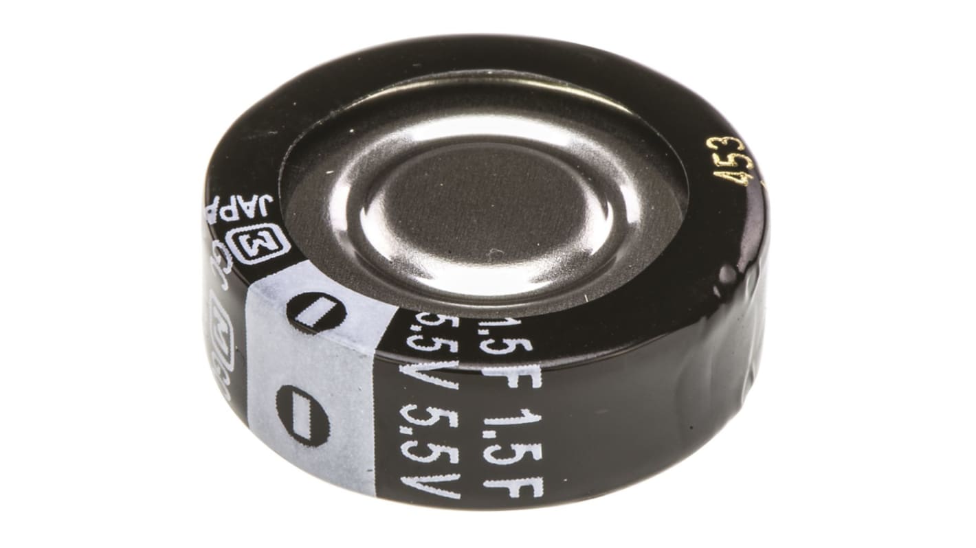 Panasonic NF SuperCap Superkondensator, radial 1.5F -20 → +80% / 5.5V dc, -25°C+70°C, Ø 21.5 (Dia.) x 8mm