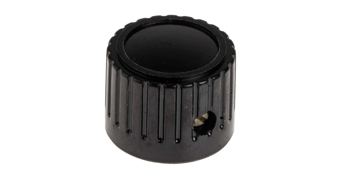 RS PRO 21.1mm Black Potentiometer Knob for 6.35mm Shaft Splined