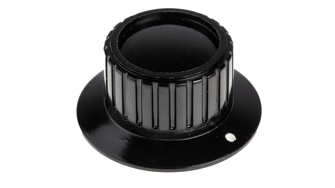 Mando de potenciómetro RS PRO 1.125plg, eje 6.35mm, diámetro 41.9mm, Color Negro, indicador Blanco