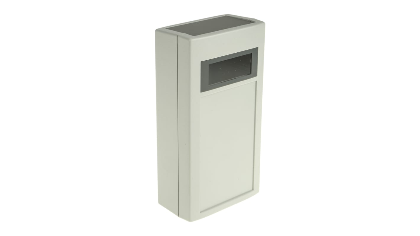 Caja portátil RS PRO de poliestireno Gris, 150 x 80 x 45mm, con ventana para display, con compartimento batería, muesca