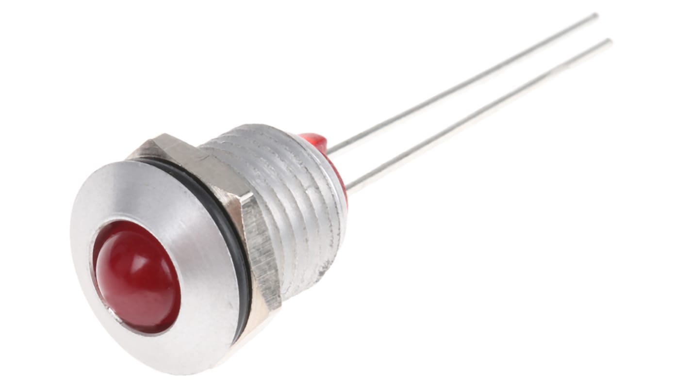 Bulgin Red Indicator, 2V dc, 8mm Mounting Hole Size, Lead Wires Termination