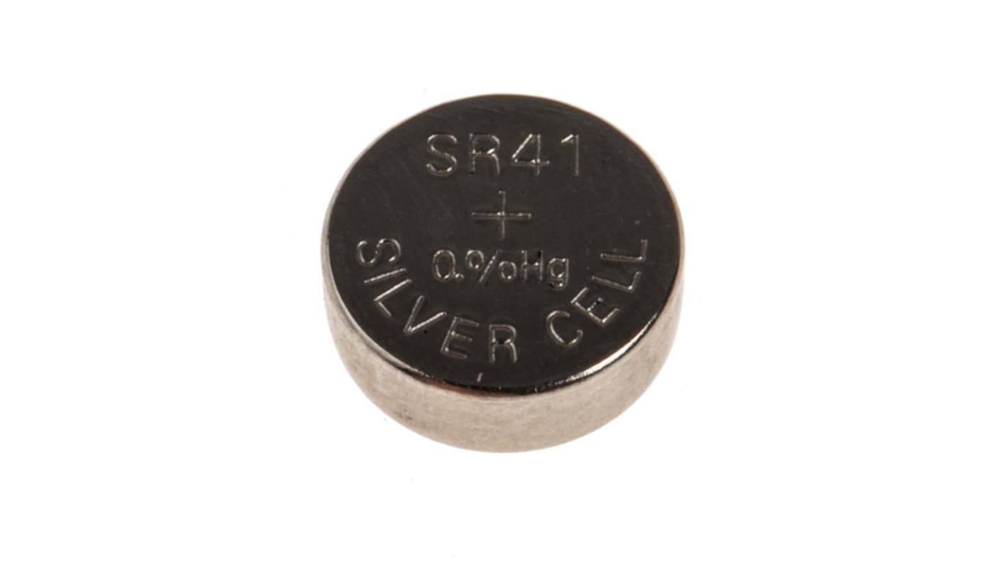 Pila de botón SR41, 1.55V, 42mAh, Óxido de Plata