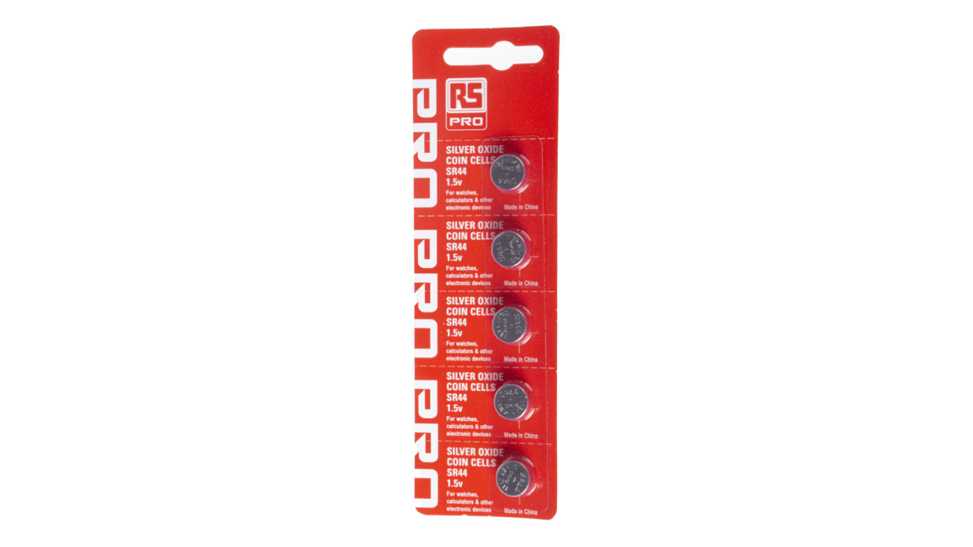 Batteria a bottone RS PRO SR44, Ossido di argento, 1.55V, 165mAh, terminale Standard