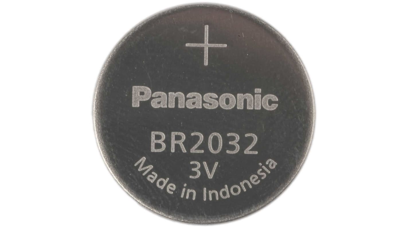 Panasonic BR2032 Button Battery, 3V, 20mm Diameter