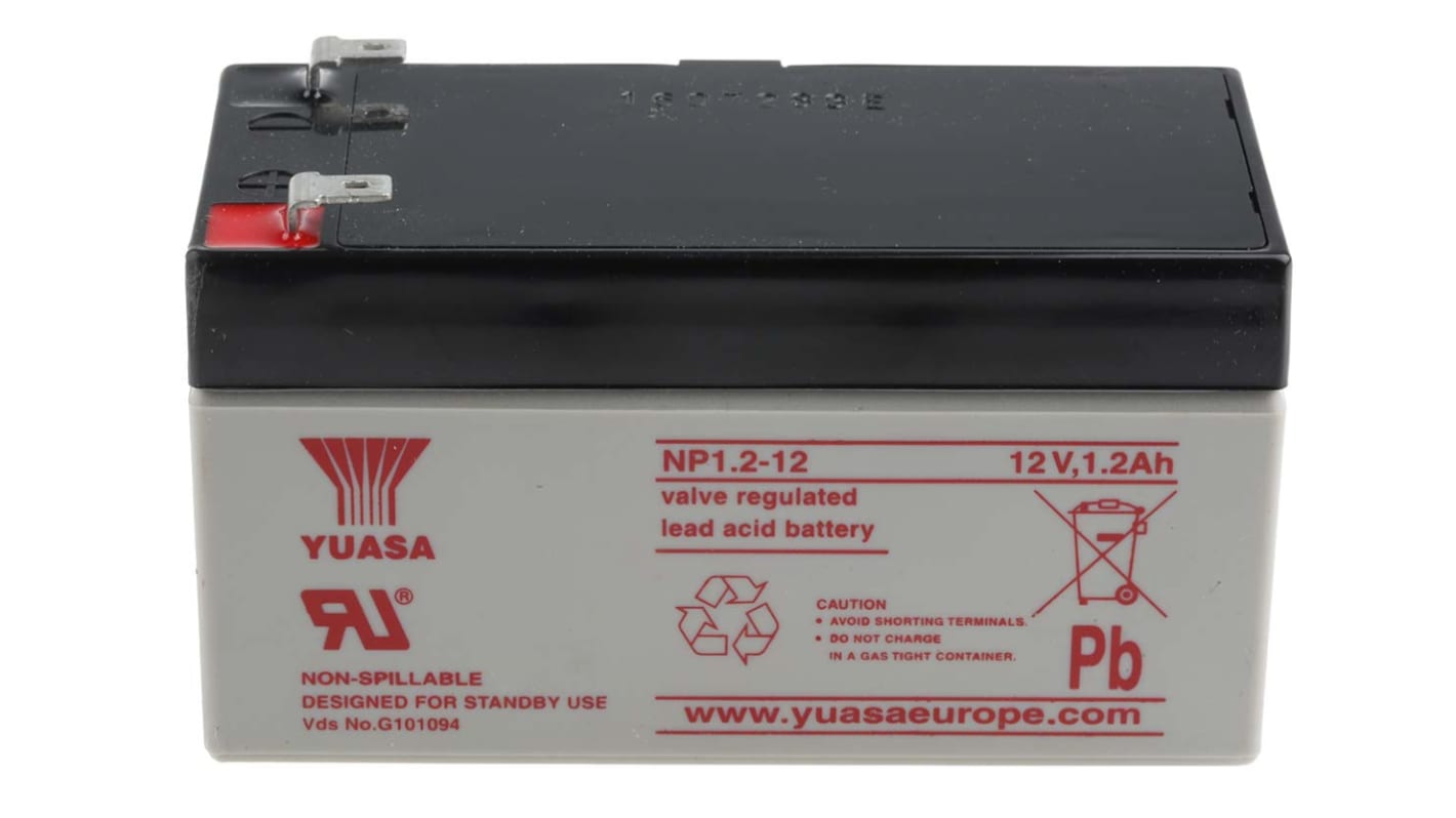 Yuasa 12V Faston 4.8mm Sealed Lead Acid Battery, 1.2Ah