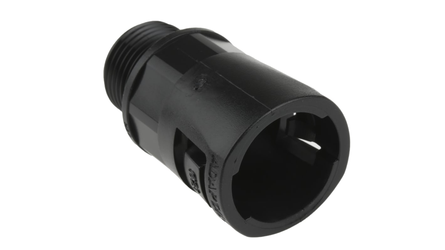 Racor para conducto Adaptaflex, Recto de Nylon 66 Negro, tamaño nom. 21mm, rosca M20, IP66