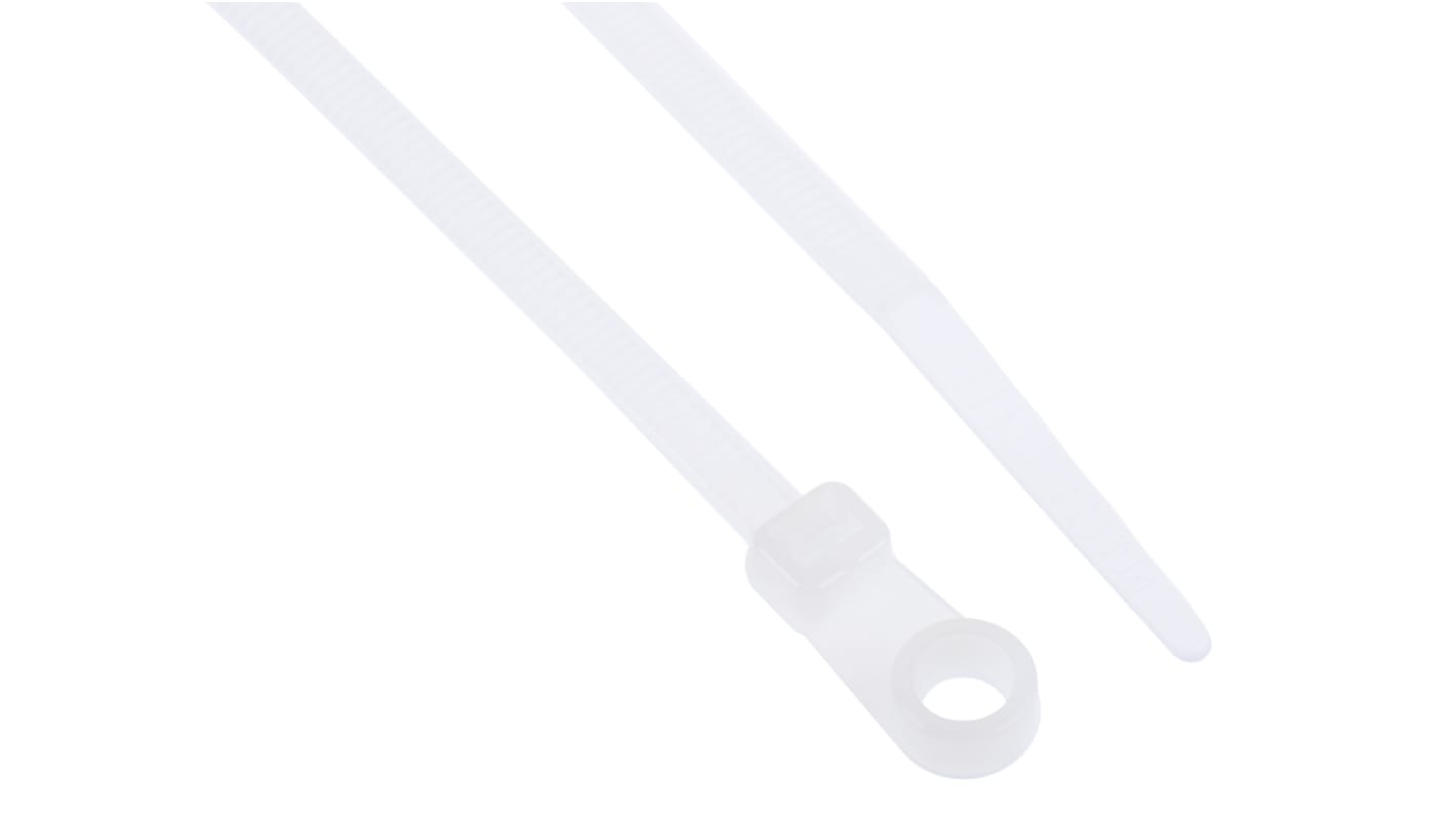 RS PRO Cable Tie, Screw Mount, 221.3mm x 4.2 mm, Natural Nylon, Pk-100