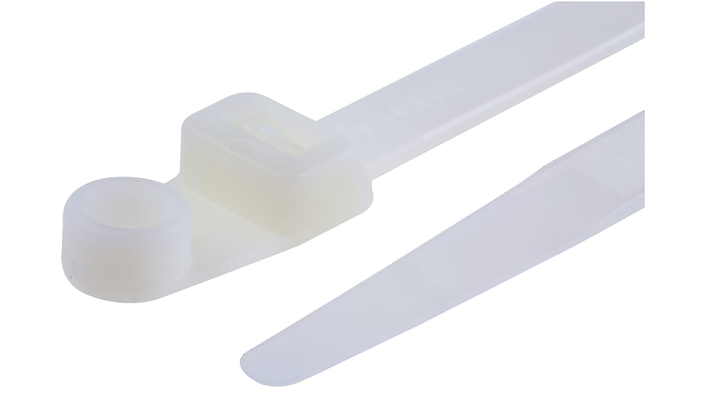 RS PRO Cable Tie, Screw Mount, 317.2mm x 7.8 mm, Natural Nylon, Pk-100