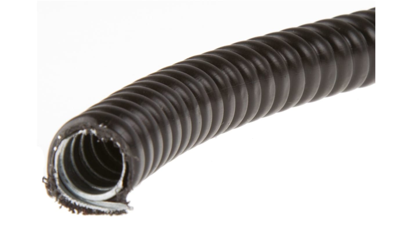 Adaptaflex Flexible Conduit, 12mm Nominal Diameter, Galvanised Steel, Black