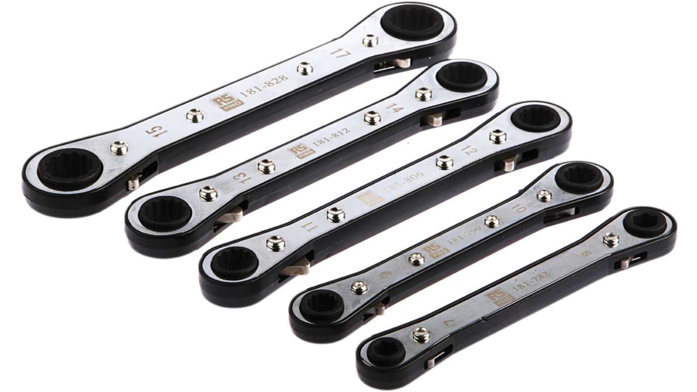 RS PRO 5Piece Spanner Set, 7 x 8 → 15 x 17 mm, Chrome Vanadium Steel RS