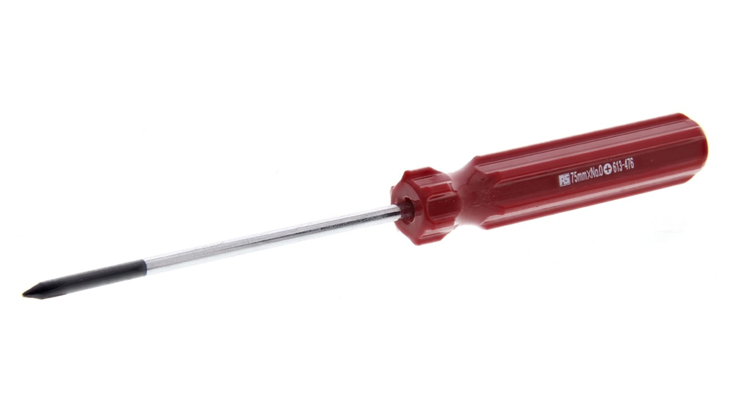 RS Pro 3 in Chrome Vanadium Steel Standard Screwdriver, Phillips; Crosspoint PH0 Tip, Cellulose Acetate