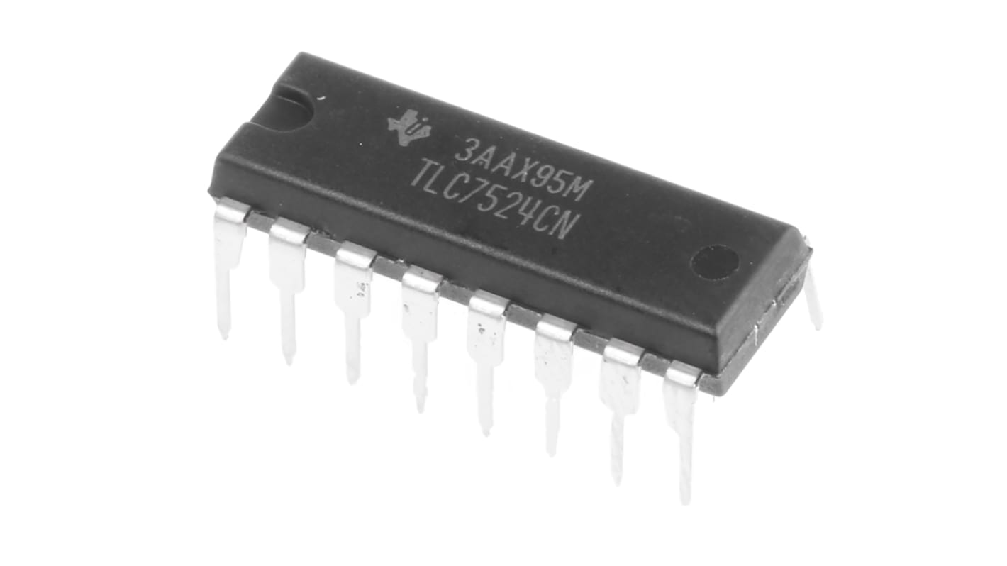 Texas Instruments TLC7524CN DAC, 8 bit-, 10Msps ±2.5LSB Párhuzamos, 16-tüskés PDIP