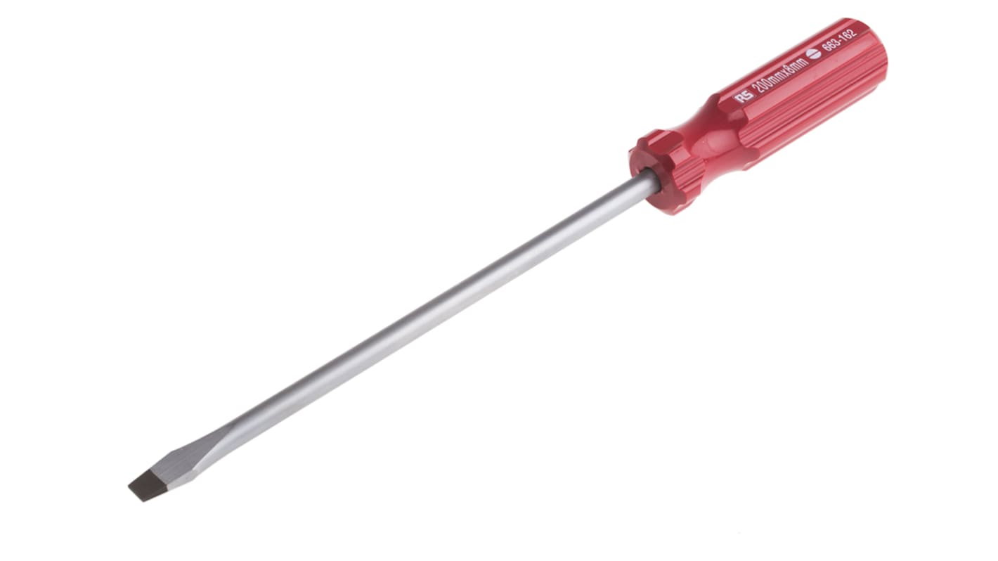 RS Pro 8 in Chrome Vanadium Steel Standard Screwdriver, Flared 5/16 in Tip, Cellulose Acetate