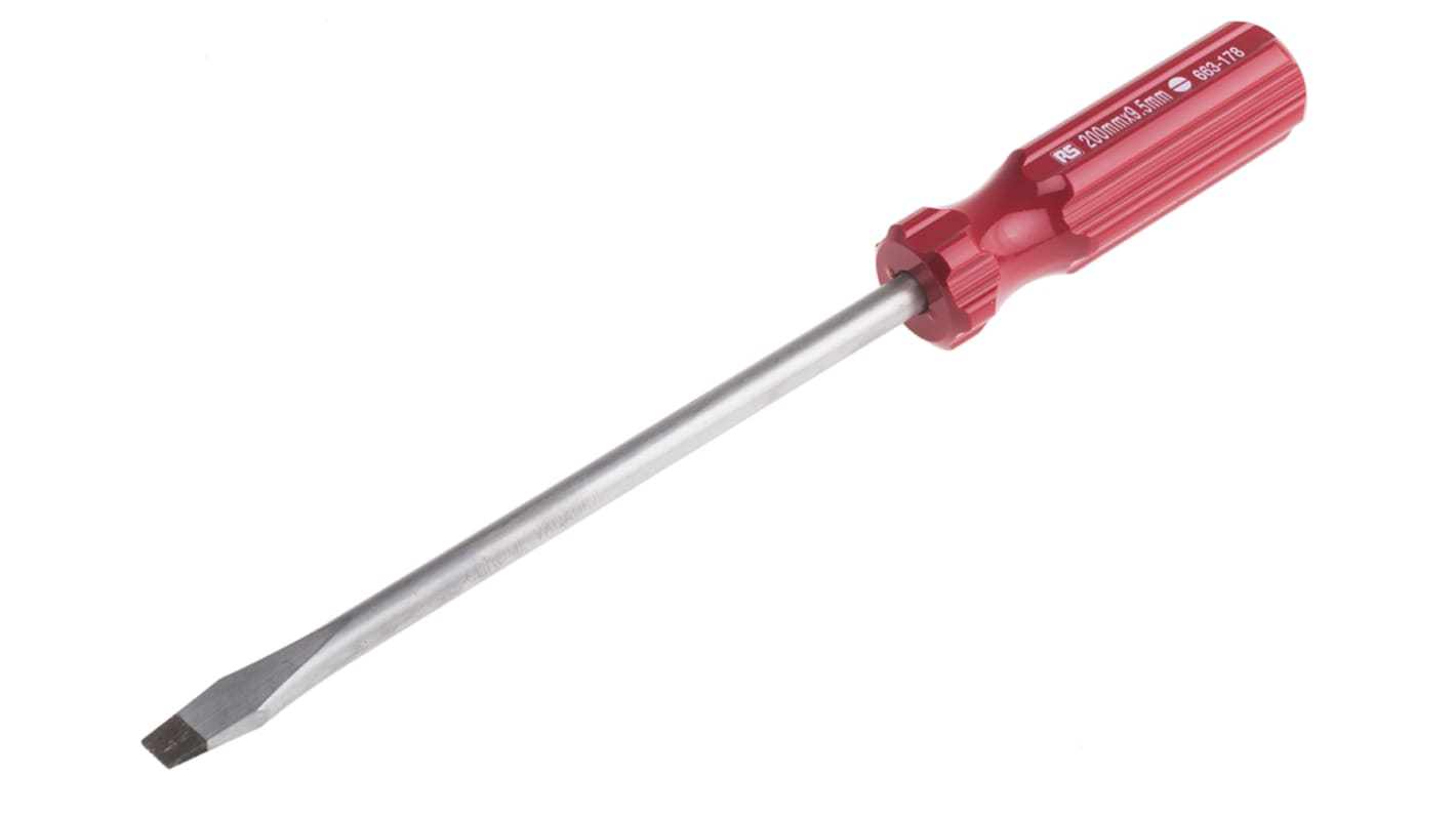 RS Pro 8 in Chrome Vanadium Steel Standard Screwdriver, Flared 3/8 in Tip, Cellulose Acetate