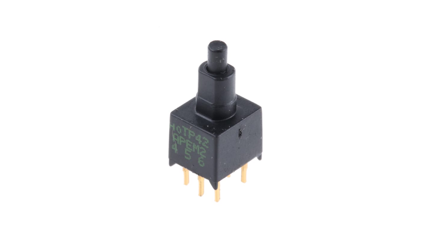 Interruptor de Botón Pulsador APEM TP, DPST, acción momentánea, 400 mA a 20 V, 20V, PCB