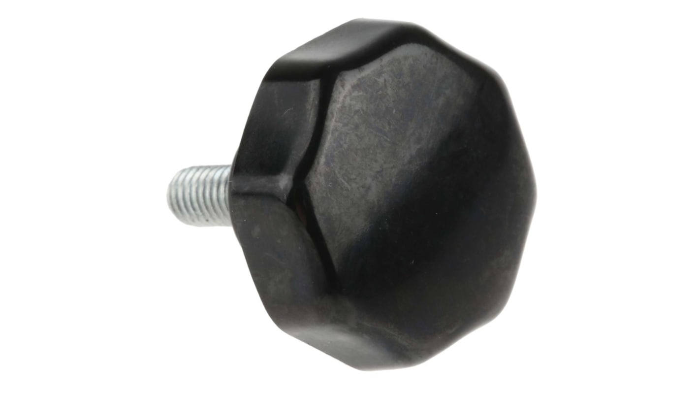 RS PRO Black Multiple Lobes Clamping Knob, M6, Threaded Stud