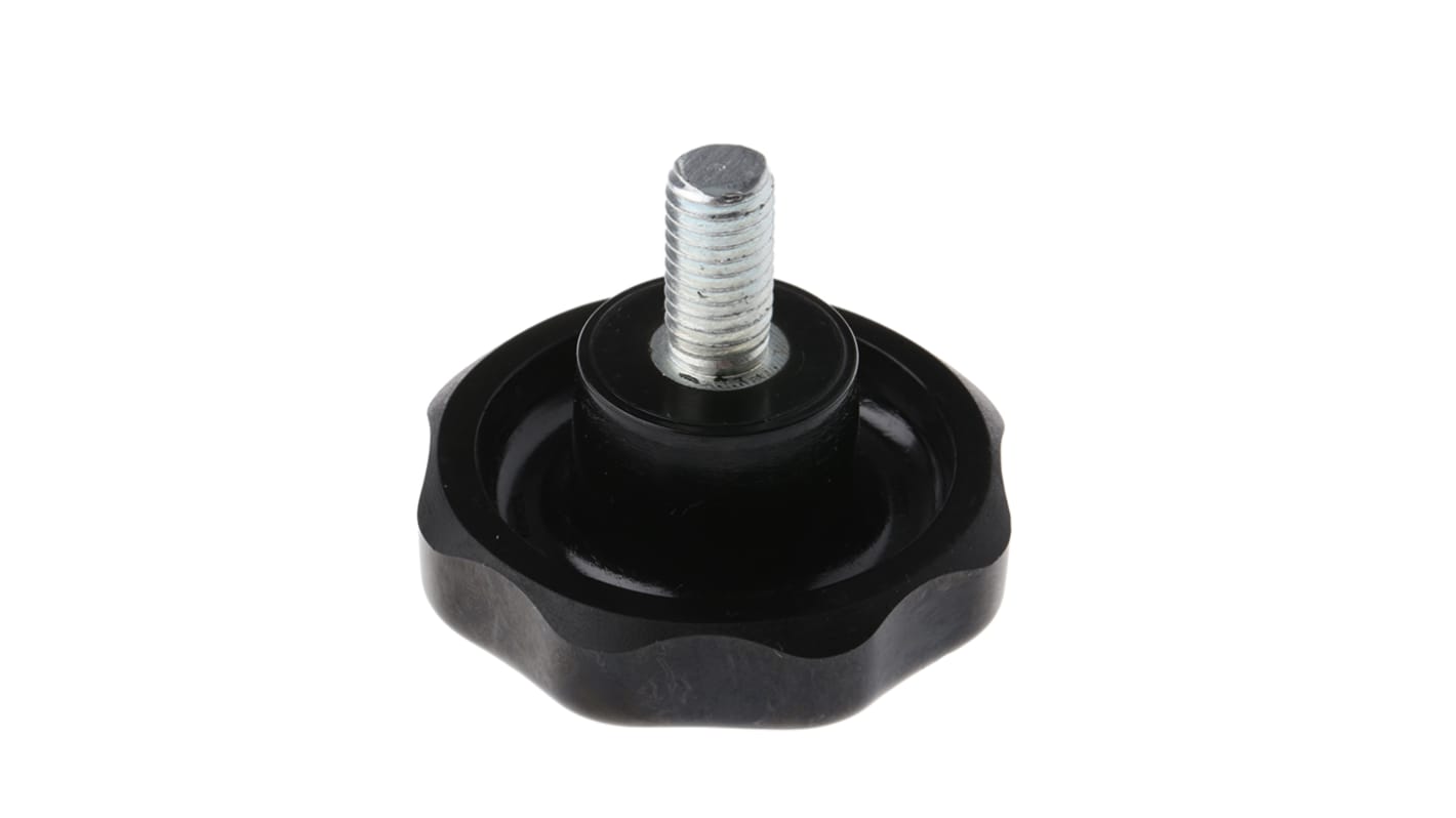 RS PRO Black Multiple Lobes Clamping Knob, M10, Threaded Stud