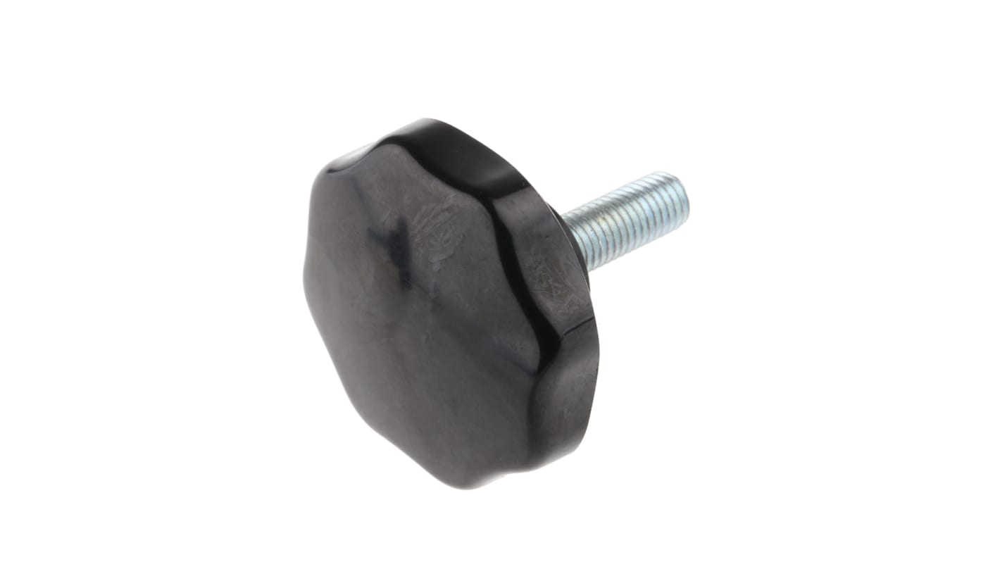 RS PRO Black Multiple Lobes Clamping Knob, M10, Threaded Stud