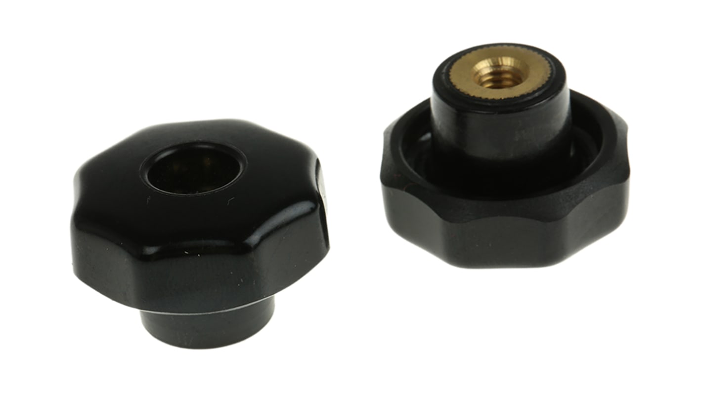 RS PRO Black Multiple Lobes Clamping Knob, M6, Threaded Through Hole