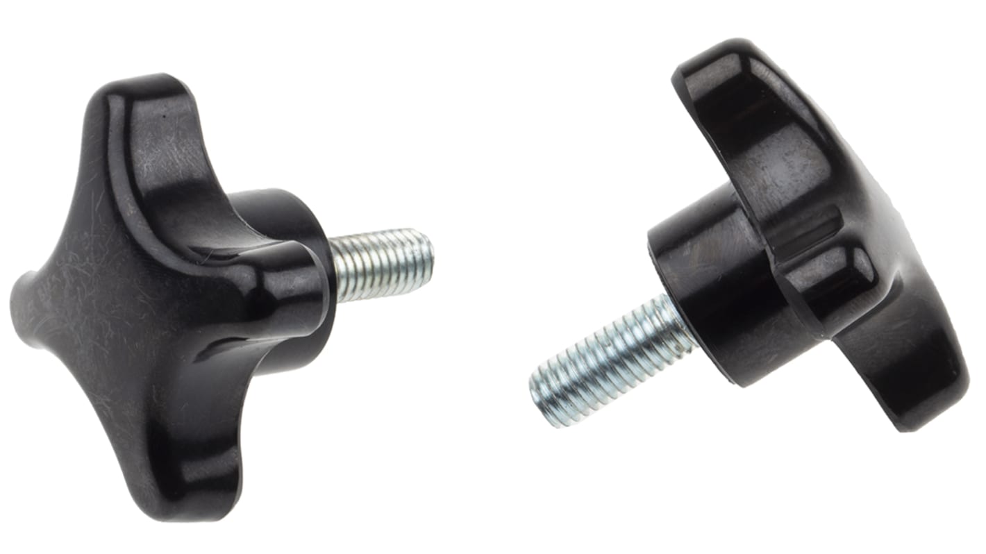 RS PRO Black 4Arm Clamping Knob, M8, Threaded Stud RS
