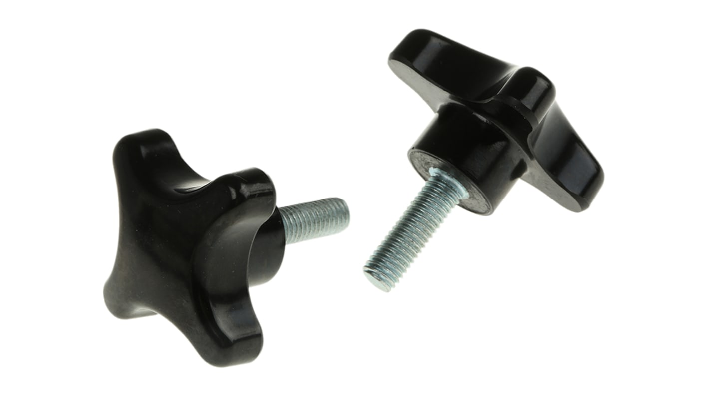 RS PRO Black 4Arm Clamping Knob, M8, Threaded Stud RS