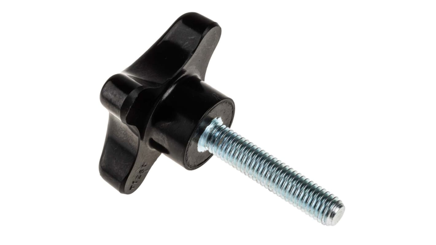 RS PRO Black 4Arm Clamping Knob, M8, Threaded Stud RS