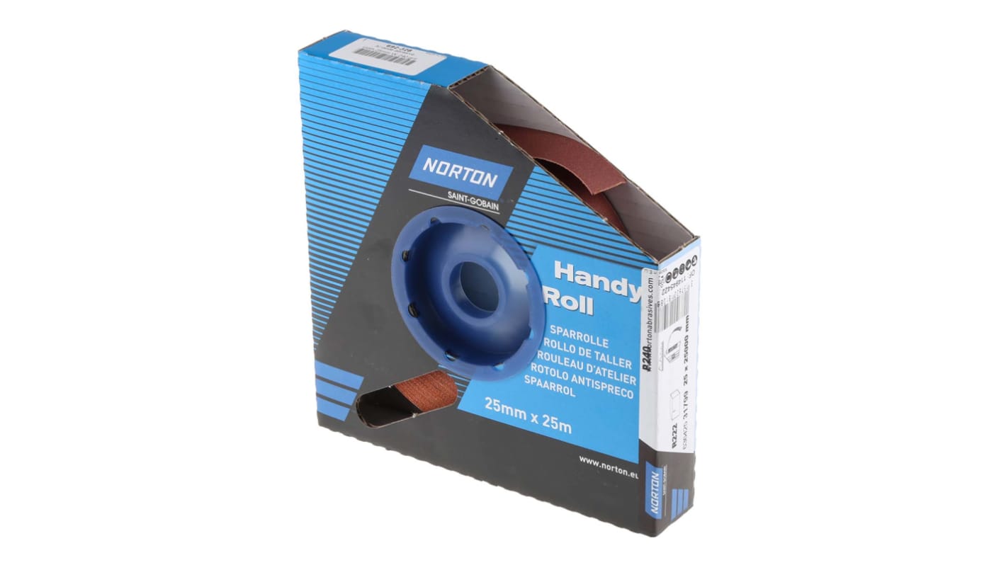 63642531799 Norton P240 Grit Very Fine Sandpaper Roll, 25m x 25mm RS