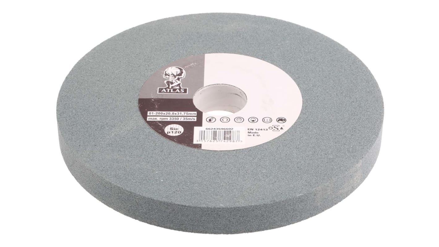 Meule abrasive, Dia. 200mm x 20mm Norton, grain P120, Carbure de Silicium, 3340tr/min