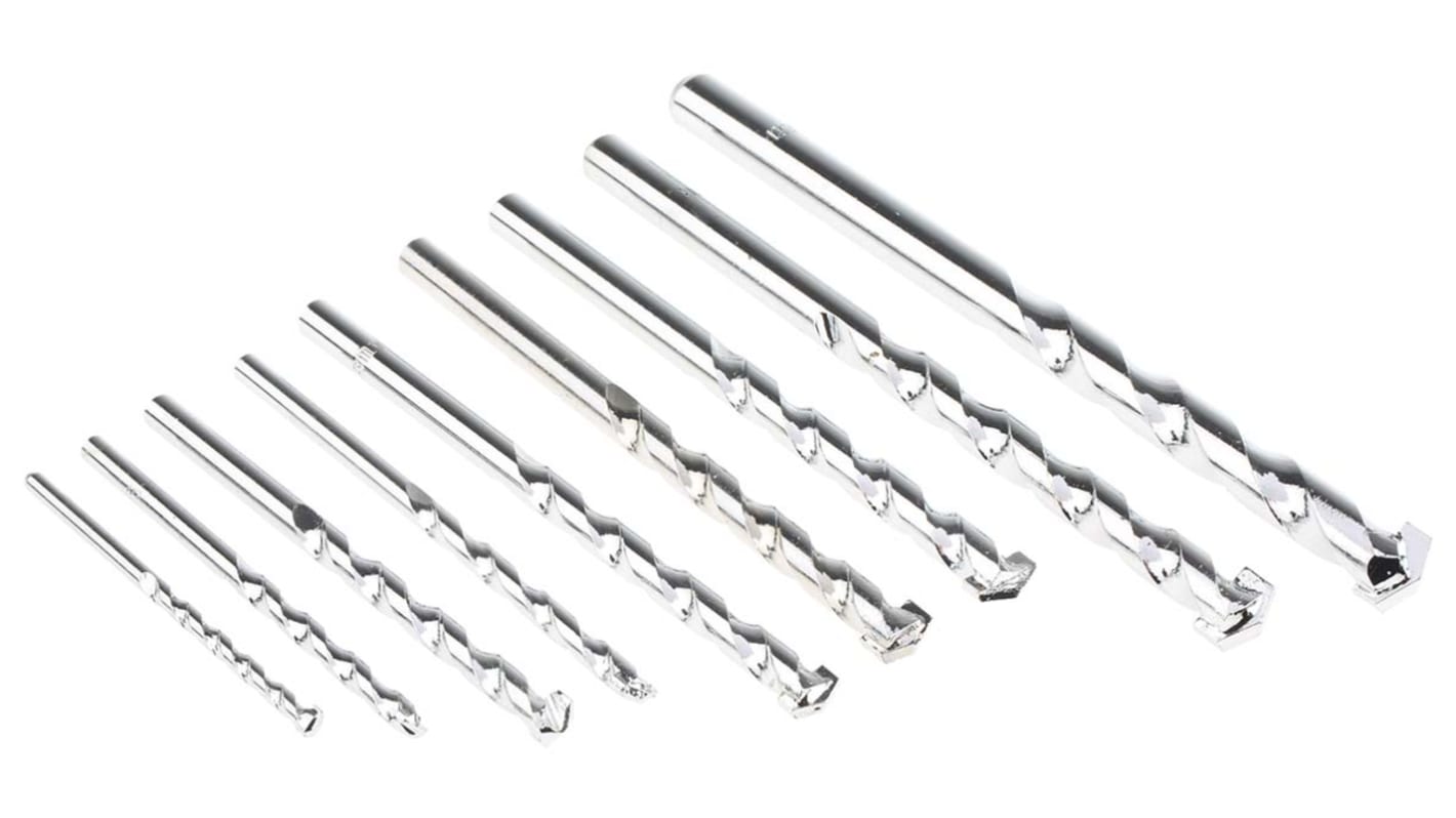 RS PRO 9-Piece Twist Drill Bit Set for Masonry, 12mm Max, 4mm Min, Tungsten Carbide Tipped Bits